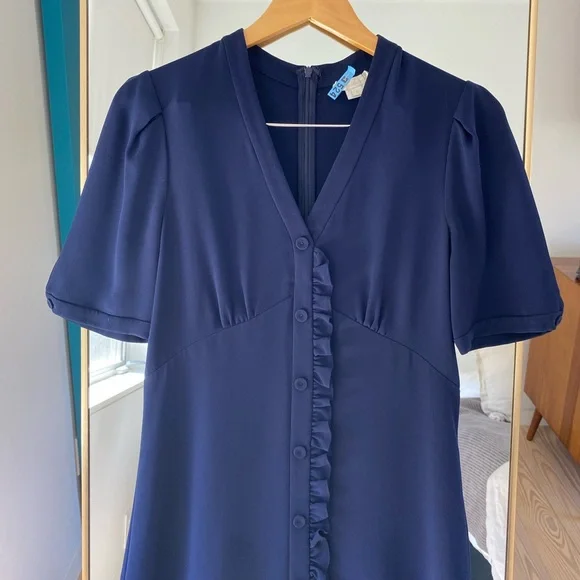 Shoshana Navy Ruffle Spiaggia Dress